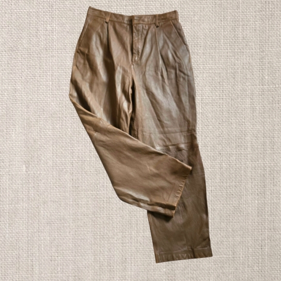 Gestuz Lambskin Leather Culotte Pants Caramel Brown Denmark Straight Leg /S - Picture 5 of 10